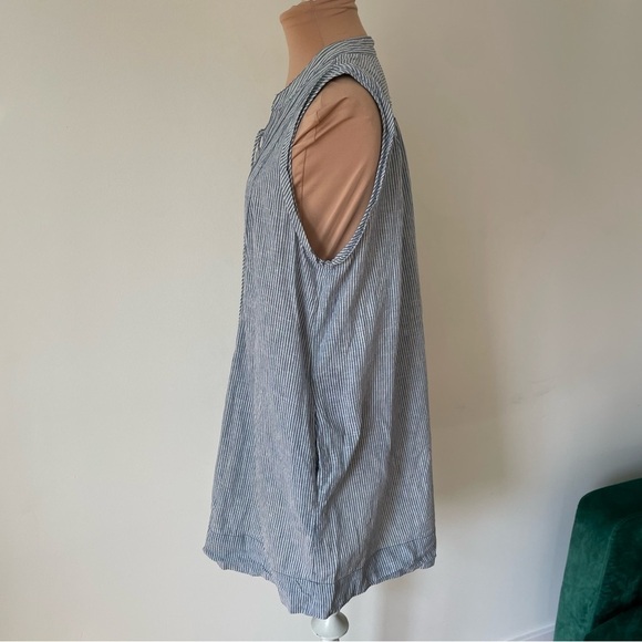Free People Off Poplin Blue Stripe Chambray Combo Lace Up Mini Dress EUC Size S - Picture 4 of 12